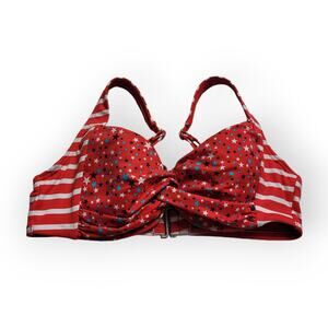 Lands End Star and Stripes Print Red Padded Underwired Swim Suite Top Size 2